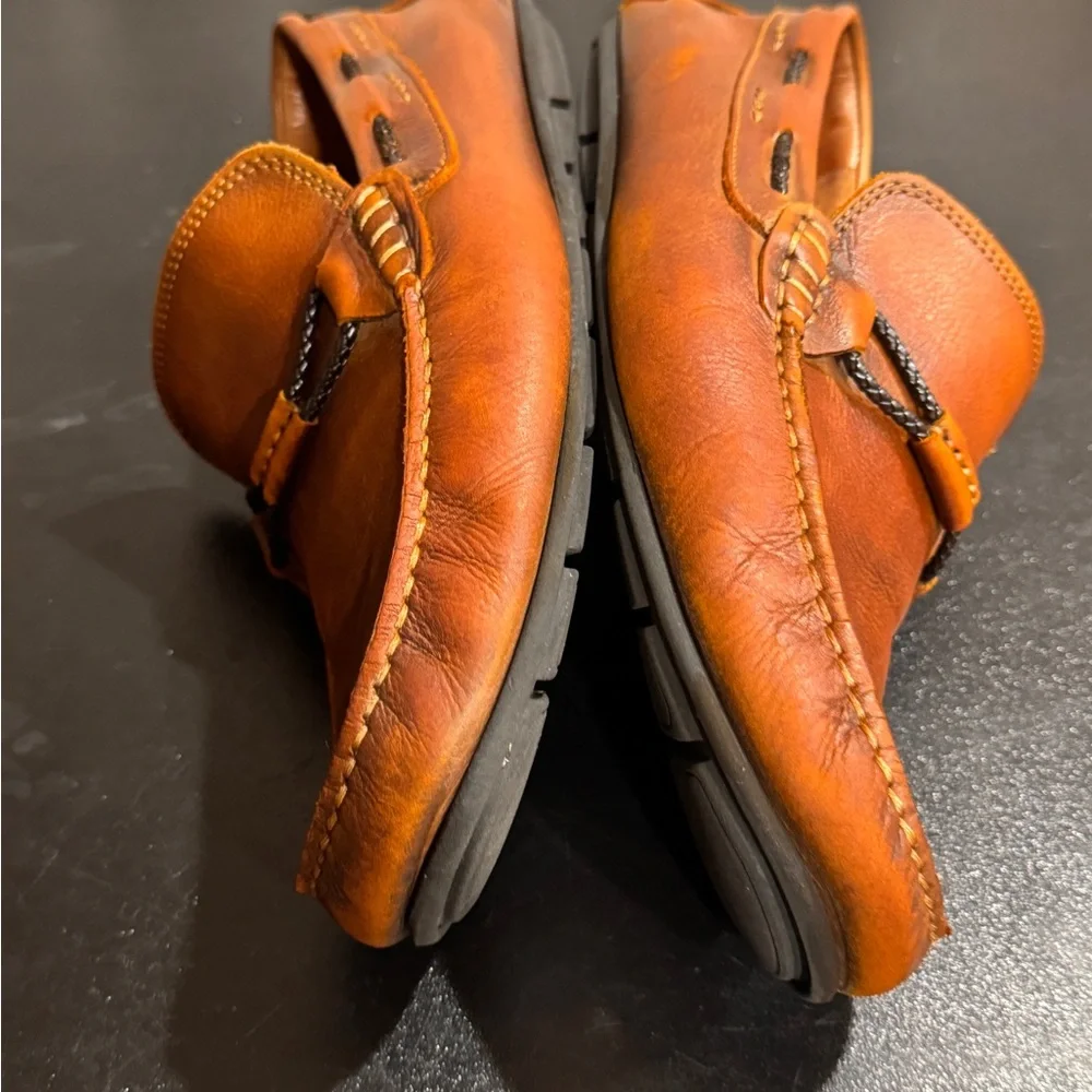 Martin Dingman Brown Leather Loafers with Decorative Strap
